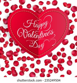 Red paper heart Valentines day card with sign. EPS 10 vector file included
