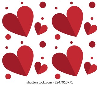 Red paper hearts hand drawn with circles. Vector seamless pattern. Valentine's Day.