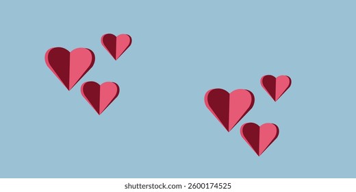 Red paper hearts on blue background.eps10