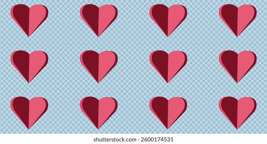 Red paper hearts on blue background. eps10 vector