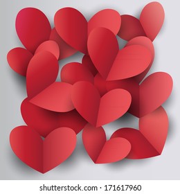 Red paper hearts on the light background
