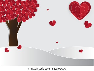 Red paper hearts on the tree.