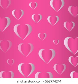 Red paper hearts pattern. Valentines day card on white background.