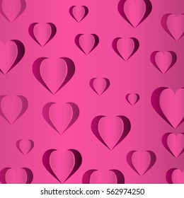 Red paper hearts pattern. Valentines day card on white background.