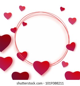 Red paper hearts with space for your text.