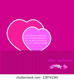 Red paper hearts Valentines day card on pink  background,Vector eps10 Love collection