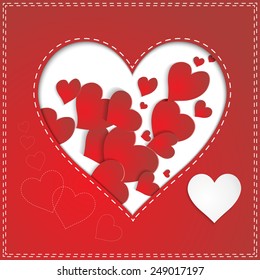 Red paper hearts Valentines day card