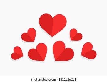Red paper hearts. Vector illustration.