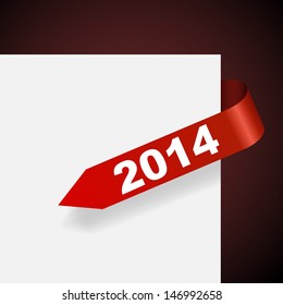 Red paper label with 2014 year figures vector illustration.