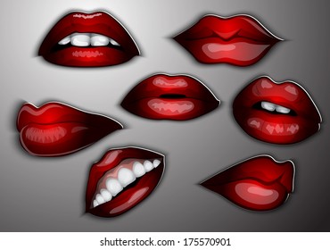 Red paper lips on gray background