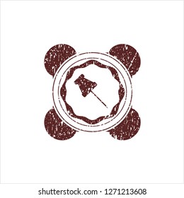 Red paper pin icon inside distress rubber texture