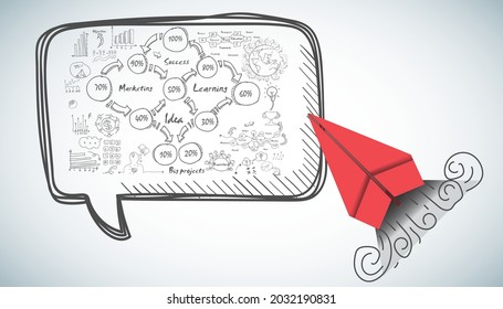 red paper plane and business strategy on white background plan, business success,idea and concept creativity illustration business  innovation technology modern. 