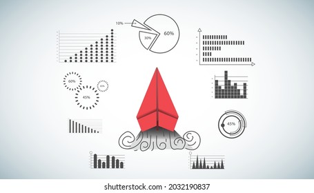 red paper plane and business strategy on white background plan, business success,idea and concept creativity illustration business  innovation technology modern. 