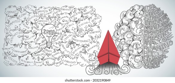 red paper plane and business strategy on white background plan, business success,idea and concept creativity illustration business  innovation technology modern. 