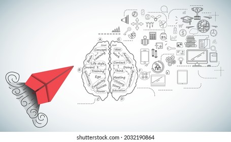 plano de papel rojo y estrategia de negocio sobre el plan de fondo blanco, éxito empresarial, idea y concepto creativa ilustración de la innovación empresarial tecnología moderna. 
