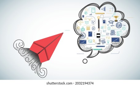 red paper plane and business strategy on white background plan, business success,idea and concept creativity illustration business  innovation technology modern. 