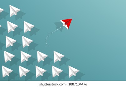 Red paper plane change to new direction. Different business concept vector illustration