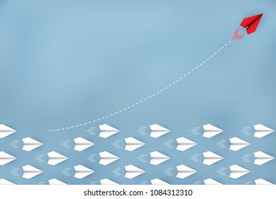 Red paper plane changing direction from white. new ideas. different business concept. Courage to risk. leadership. Vector illustrations