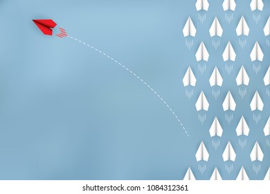 Red paper plane changing direction from white. new ideas. different business concept. Courage to risk. leadership. Vector illustrations - Shutterstock ID 1084312361