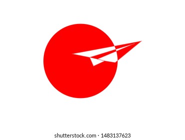 Red paper plane with red circle on white background. Business and education concept