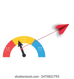 el plano de papel rojo corta la flecha desde el centro hasta el centro. Idea de reto, carrera y cambio. año nuevo Plan