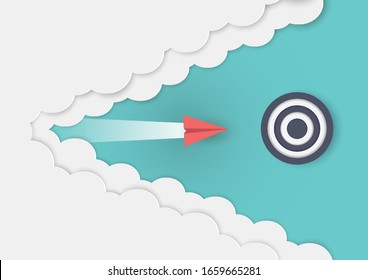 Un avión de papel rojo vuela a velocidad buscando objetivos.