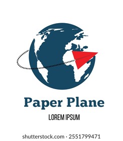 Red Paper Plane Flying Across the Globe Place for Text. Travel on business trips and business success vector art