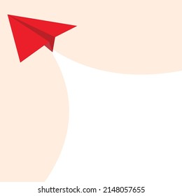 Red Paper plane flying background sign
