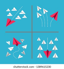 red paper plane flying in different way,business concept,paper plane conceptual illustration