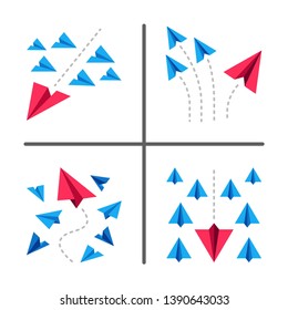 red paper plane flying in different way,business concept,paper plane conceptual illustration and vector set