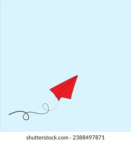 Red paper plane flying on blue background vector illustration. Innovation, start-up company, business, growth, travel, freedom, dream concept