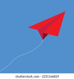 red paper plane flying up to the sky-vector
