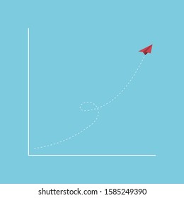 The red paper plane flying to stock graph up, Flat style vector illustration, business and finance concept.