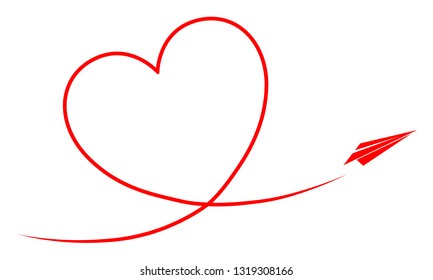 Red paper plane and heart