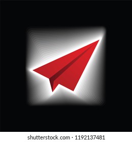 Red paper plane icon on black background.