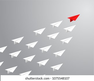 Red Paper Plane Leading White Ones. Leadership Concept. Illustration Design Graphic