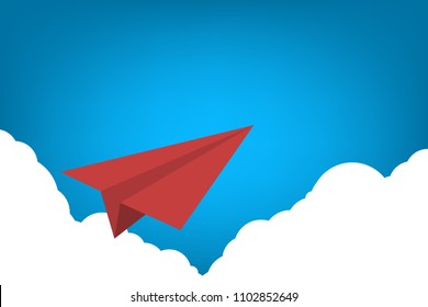Red paper plane leading white airplanes. Leadership, teamwork and courage concept. EPS 10 vector illustration
