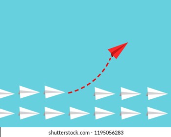 Red paper plane leading white ones, leadership concept.