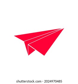 Red paper plane origami folded toy plane, realistic vector illustration isolated. Vision and aspiration dream concept, airlines, air travel, business vision idea, launch invention and development sign