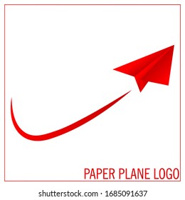 Red paper plane with swoosh line for logo design, vector illustration.