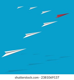 Red Paper plane symbol message sending with white paper planes