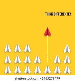 red paper plane that thinks differently than others.
business creativity new idea discovery innovation technology. new year idea concept.