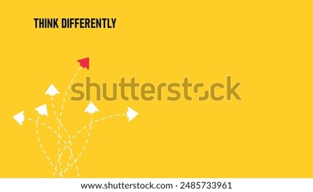 red paper plane that thinks differently than others. business creativity new idea discovery innovation technology. new year idea concept.