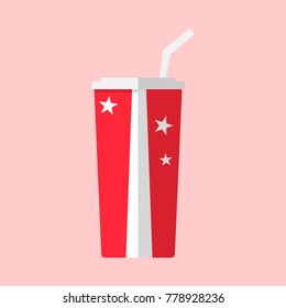 Red paper or plastic cup with cola.Fast food.Flat design