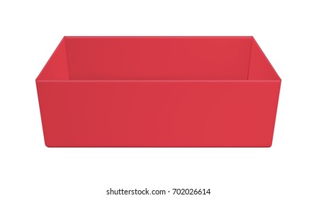 Red paper or plastic open box for toys or shoes or food
