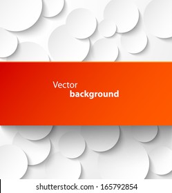 Red paper rectangle banner on abstract circle background with drop shadows. Vector illustration