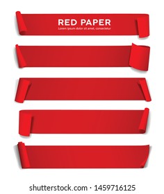 Red paper roll long size vector, collection isolated on white background, illustration