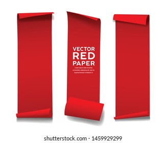 Red paper roll long size vertical vector, collection isolated on white background, illustration
