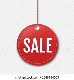 Red Paper Sale Label With Rope Transparent Background With Gradient Mesh, Vector Illustration