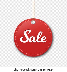 Red Paper Sale Label With Rore Transparent Background With Gradient Mesh, Vector Illustration